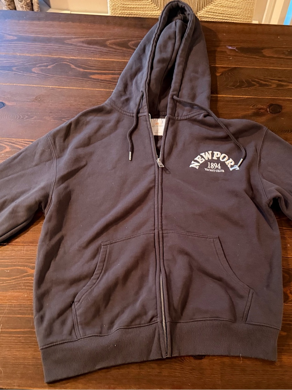 NWOT Lazy Sunday Full-Zip Hoodie in Dark Grey with Embroidered Chest & Back Logo